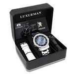 Luxurman Mens Diamond Watch 0.12ct Blue MOP Polished Silver Stainless Steel Case 4