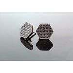 .925 Sterling Silver Black Hexagon Black Onyx Crystal Micro Pave Unisex Mens Stud Earrings 13mm 2