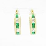 Womens 10k Yellow gold Green white thin cz hoop earring ELMI12 2