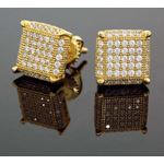 .925 Sterling Silver Yellow Square White Crystal Micro Pave Unisex Mens Stud Earrings 2