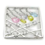 Ladies .925 Italian Sterling Silver Square Multi Stone Dangle Pendant Length - 1.18in Width - 1.18in