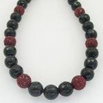 Mens beaded rosary chain crystal gemstone bracelet ball pave necklace dark red and black macrame ros