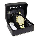 Luxurman Mens Genuine Diamond Watch 0.12ct Yellow Gold Plated Extra Straps 4