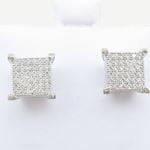 Mens .925 sterling silver White 6 row square earring MLCZ8 5mm thick and 9mm wide Size 2