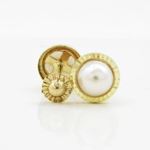 14K Yellow gold Round flower pearl stud earrings for Children/Kids web216 2