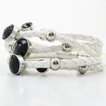 Womens white band black stone braided bracelet CBBR3 8 inches long and 83mm wide 2