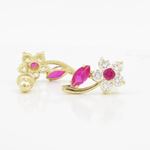 14K Yellow gold Fancy flower leaf cz earrings for Children/Kids web524 2