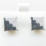 Mens .925 sterling silver White and black 8 row square earring MLCZ33 5mm thick and 10mm wide Size 2