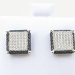 Mens .925 sterling silver White and black 10 row square earring MLCZ71 4mm thick and 10mm wide Size 