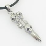Mens genuine leather braided crystal necklace pendant fancy jewelry triple skull cross leather neckl