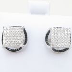 Mens .925 sterling silver White and black round square earrings MLCZ188 6mm thick and 12mm wide Size