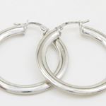 Round silver diamond cut hoop earring SB75 34mm tall and 35mm wide 2