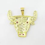 Mens 10k Yellow gold Red and white gemstone cow head charm EGP24 4