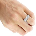 4 Row Mens Pave Set Natural Diamond Wedding 14K-4