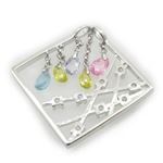 Ladies .925 Italian Sterling Silver Square Multi Stone Dangle Pendant Length - 1.18in Width - 1.18in