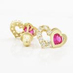 14K Yellow gold Dual heart cz stud earrings for Children/Kids web284 2