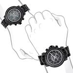 Large Matching His and Hers Genuine Black Diamond Watch Set by Luxurman 5.15ct 4