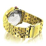 Luxurman Womens Geniune Diamond Watch 0.25ct Yellow Gold Plated Large Steel Band 2
