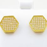 Mens .925 sterling silver Yellow hexagon earring 1 MLCZ216 3mm thick and 12mm wide Size 2