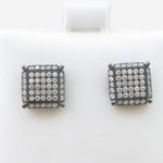 Mens .925 sterling silver Black and white 9 row square earring MLCZ82 4mm thick and 9mm wide Size 2