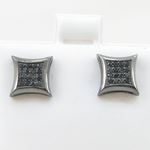 Mens .925 sterling silver Black 4 row square earring MLCZ200 3mm thick and 9mm wide Size 2