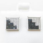 Mens .925 sterling silver White and black 7 row square earring MLCZ19 2mm thick and 10mm wide Size 2