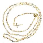 14K 3 TONE Gold HOLLOW ROSARY Chain - 30 Inches Long 3.6MM Wide 2