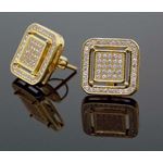 .925 Sterling Silver Yellow Square White Crystal Micro Pave Unisex Mens Stud Earrings 2