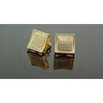 .925 Sterling Silver Yellow Square White Crystal Micro Pave Unisex Mens Stud Earrings 2