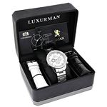 Real Diamond Watches For Men: Luxurman Liberty Diamond Bezel Watch White MOP 2ct 4