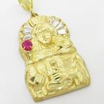 Mens 10k Yellow gold Red and white gemstone mary charm EGP53 2