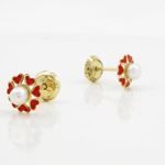 14K Yellow gold Multiple heart pearl stud earrings for Children/Kids web84 4