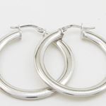 Round silver diamond cut hoop earring SB76 34mm tall and 33mm wide 2