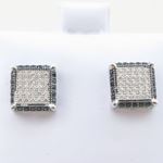 Mens .925 sterling silver Black and white 7 row square earring MLCZ110 4mm thick and 8mm wide Size 2