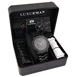 Mens Oversized Heavy Black Real Diamond Watch by LUXURMAN 0.75ct Chronograph 4