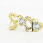 14K Yellow gold Dual heart cz stud earrings for Children/Kids web287 2