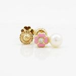 14K Yellow gold Flower pearl stud earrings for Children/Kids web91 2