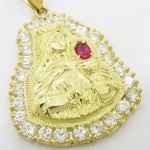 Mens 10k Yellow gold Red and white gemstone mary charm EGP73 2