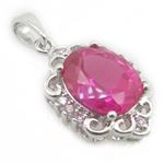 Ladies .925 Italian Sterling Silver chandelier pendant with pink stone Length - 27mm Width - 14mm 2