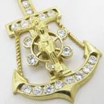 Mens 10k Yellow gold White gemstone jesus anchor wheel charm EGP64 2