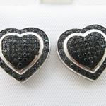 Womens .925 sterling silver Black and white heart earring 5mm thick and 14mm wide Size 2