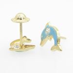 "14K Gold Earrings heart star flower dolphin penguin for Childeren