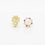 14K Yellow gold Round pearl fancy cz stud earrings for Children/Kids web523 2