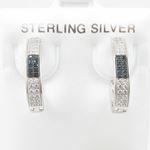 Womens .925 sterling silver White and black hoop earring 2mm thick and 4mm wide Size 2