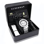 Designer Watches Luxurman Mens Diamond Watch 0.25ct Black and White Leather Band 4