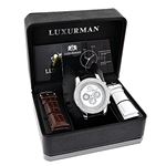 Luxurman Leather Watches Mens Real Genuine Diamond Watch .25ct White Freeze 4
