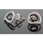 .925 Sterling Silver White Heart White and Black Onyx Crystal Micro Pave Unisex Mens Stud Earrings 2