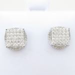 Mens .925 sterling silver White round square earrings MLCZ182 5mm thick and 10mm wide Size 2