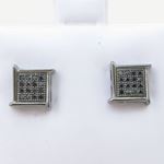 Mens .925 sterling silver Black 4 row square earring MLCZ142 3mm thick and 8mm wide Size 2