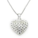 "Ladies .925 Italian Sterling Silver White Stone Heart Pendant Length - 9.5in (Length- 21mm